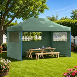 Foldable Pop-Up Party Tent with 3 Sidewalls Green Outdoor Canopy Gazebo