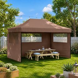 Foldable Pop-Up Party Tent with 3 Sidewalls Outdoor Gazebo Brown Garden Canopy