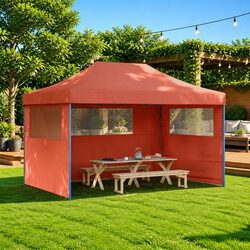 Foldable Pop-Up Party Tent with 3 Sidewalls Outdoor Garden Gazebo Orange