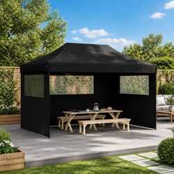 Foldable Pop-Up Party Tent 3 Sidewalls Outdoor Gazebo Black Marquee Garden Event