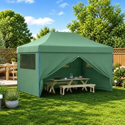 Foldable Pop-Up Party Tent with 4 Sidewalls Green Outdoor Gazebo Event Canopy