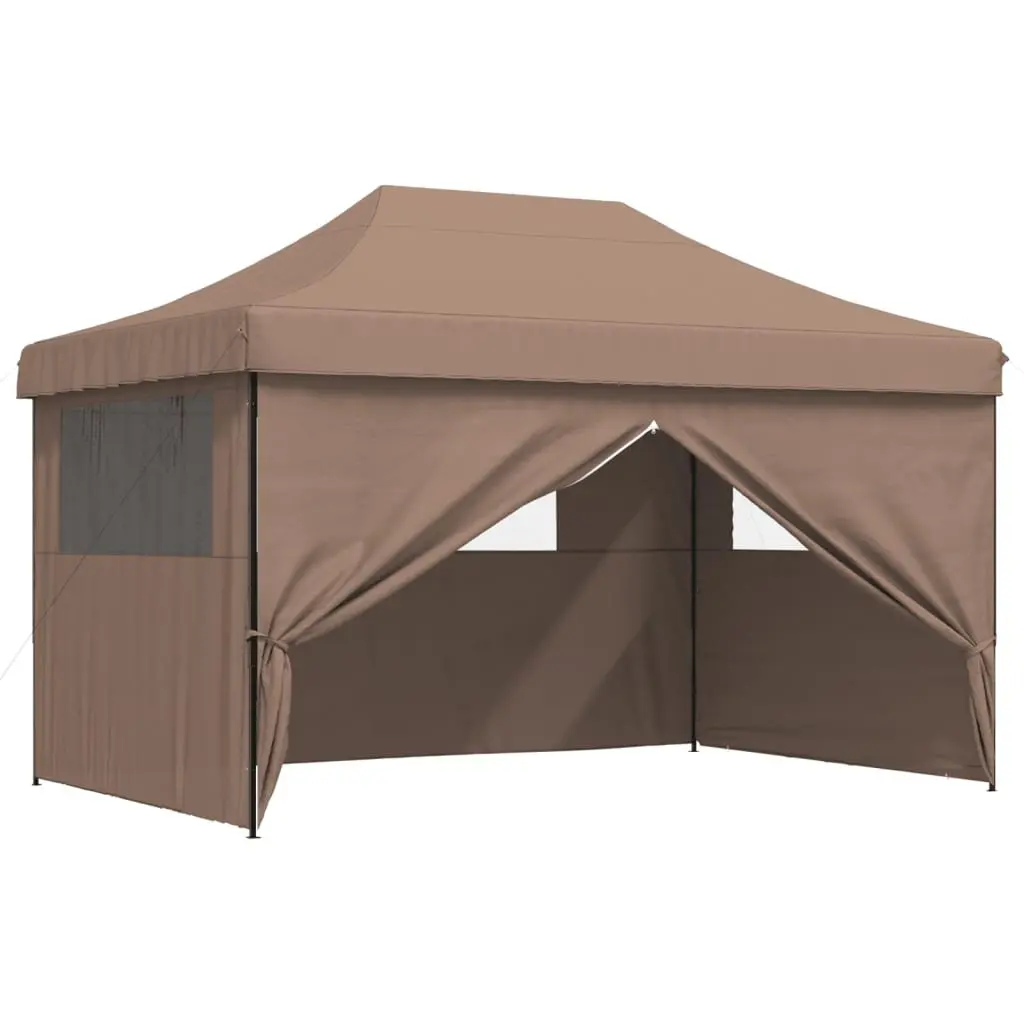 Foldable Pop-Up Party Tent Four Sidewalls Clear Windows Zipped Door Brown Outdoor