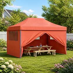 Foldable Pop-Up Party Tent 4 Sidewalls Orange Outdoor Canopy Gazebo Event