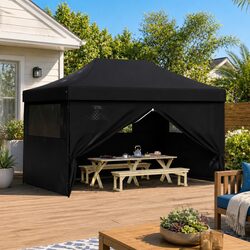 Foldable Pop-Up Party Tent with 4 Sidewalls Outdoor Gazebo Event Shelter Black
