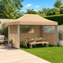 Foldable Pop-Up Party Tent 3 Sidewalls Outdoor Gazebo Canopy Beige Garden Event
