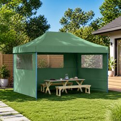 Foldable Pop-Up Party Tent with 3 Sidewalls Green Outdoor Gazebo Events
