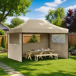 Foldable Pop-Up Party Tent with 3 Sidewalls Outdoor Garden Gazebo Taupe