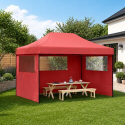 Foldable Pop-Up Party Tent with 3 Sidewalls Outdoor Garden Gazebo Canopy Red