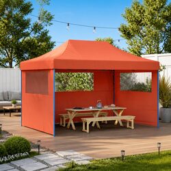 Foldable Pop-Up Party Tent with 3 Sidewalls Orange Outdoor Gazebo Canopy