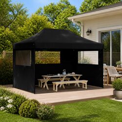 Foldable Pop-Up Party Tent with 3 Sidewalls Outdoor Gazebo Canopy Black
