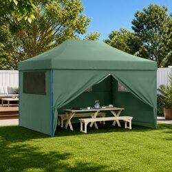 Foldable Pop-Up Party Tent 4 Sidewalls Green Garden Gazebo Outdoor Event Canopy