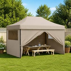 Foldable Pop-Up Party Tent with 4 Sidewalls Outdoor Gazebo Canopy Taupe