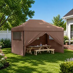 Foldable Pop-Up Party Tent with 4 Sidewalls Brown Outdoor Gazebo Event Marquee