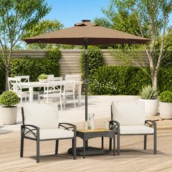Garden Parasol with LED Lights Crank Tilt Outdoor Shade Umbrella Taupe 225cm