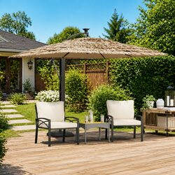 Garden Parasol Brown Outdoor Sun Shade Umbrella Crank Mechanism 246x246x230cm