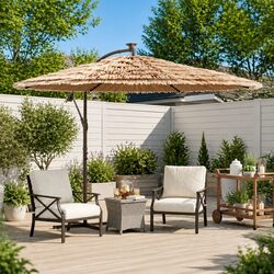 Garden Parasol Sun Shade Outdoor Umbrella Brown Crank 269cm Patio Sunshade
