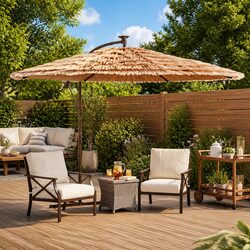 Garden Parasol Outdoor Umbrella Sun Shade Brown Steel Pole Crank Mechanism