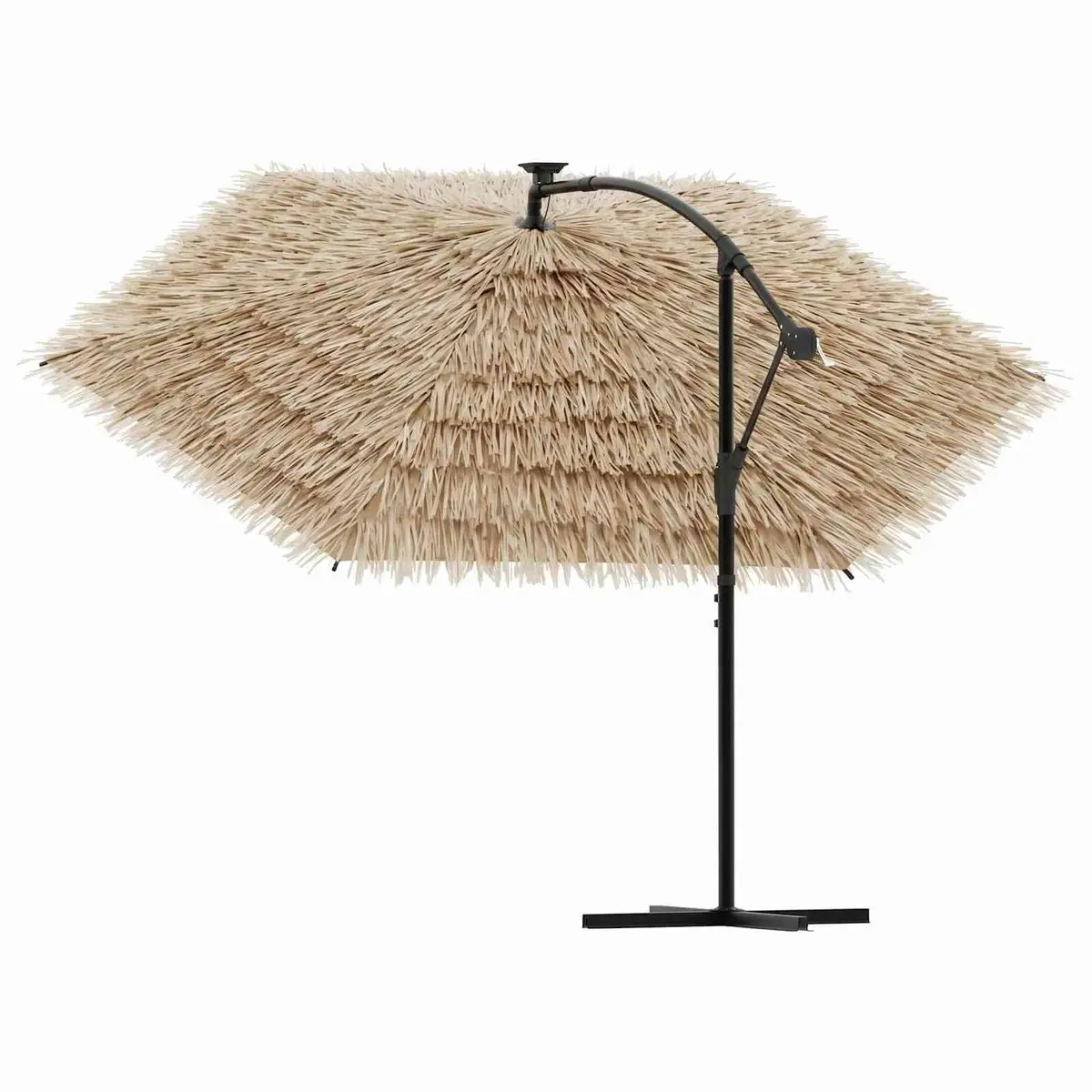 Garden Parasol LED Lights Steel Pole Sun Shade Outdoor Umbrella Brown 290cm