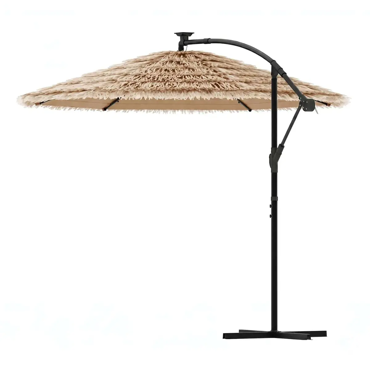 Garden Parasol LED Lights Steel Pole Sun Shade Outdoor Umbrella Brown 290cm