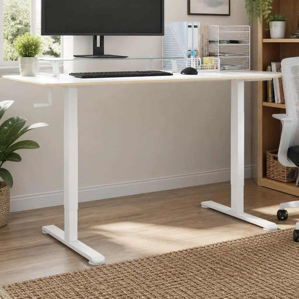 Adjustable Standing Desk Frame Steel Height Riser White
