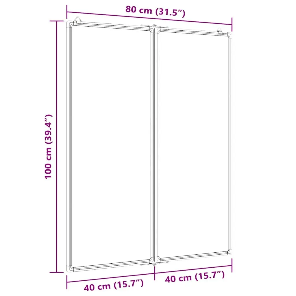 Magnetic Whiteboard Foldable Two Panel Display Board Smooth Lacquer Coated Surface Home Office