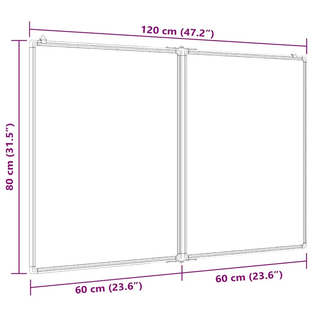 Magnetic Whiteboard Foldable Dual Panel 120 x 80 cm Lacquer-coated Surface for Office Presentation Display