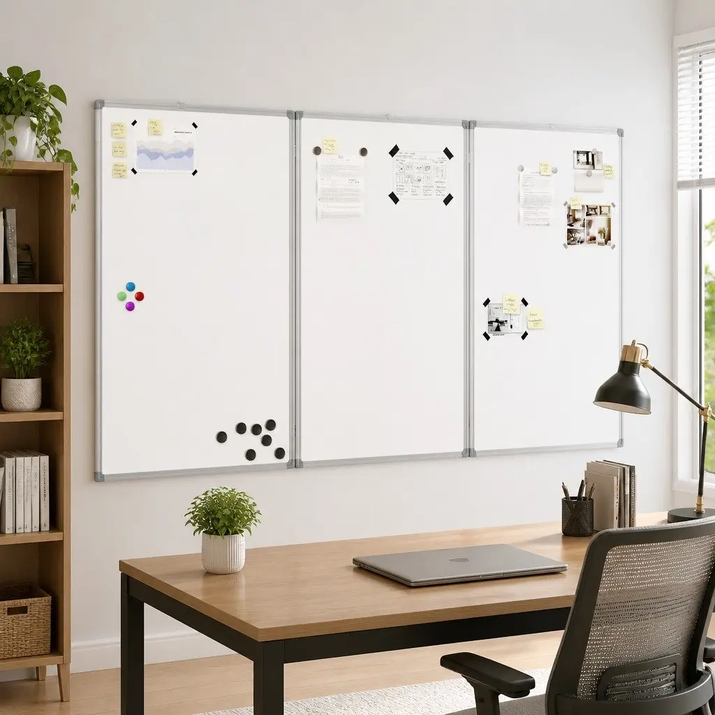 Foldable Magnetic Whiteboard Two Panels Lacquer-coated Aluminium Office Home Display Board