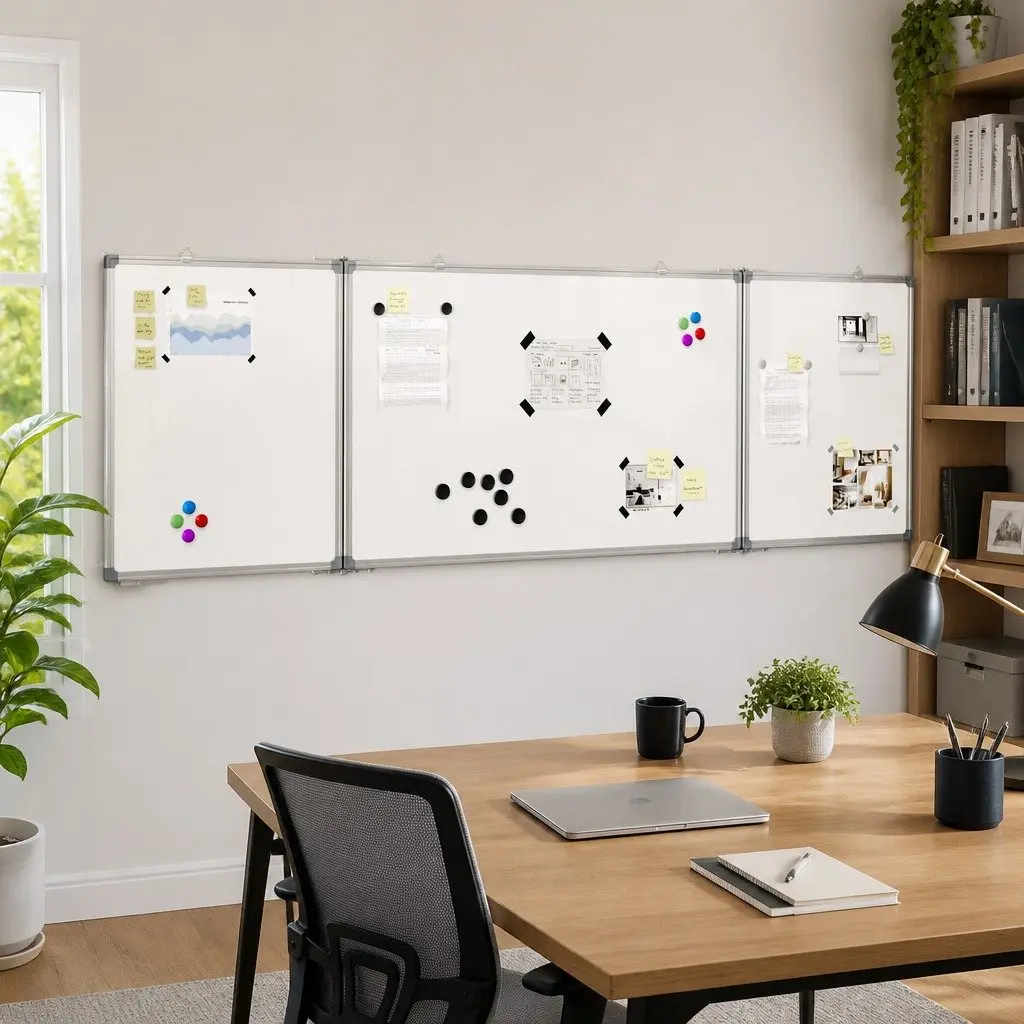 Foldable Magnetic Whiteboard 160x60cm Smooth Lacquer-Coated Surface Aluminium Frame