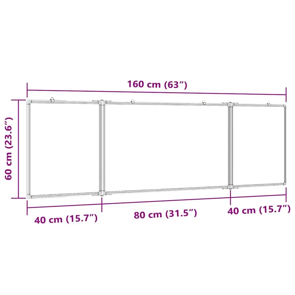 Foldable Magnetic Whiteboard 160x60cm Smooth Lacquer-Coated Surface Aluminium Frame