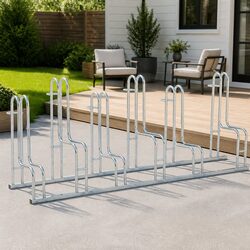 Bicycle Stand Floor Freestanding 6 Bikes Storage Galvanised Steel Silver Rack