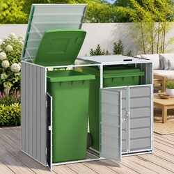 Wheelie Bin Storage Double Bins Grey Garden Waste Container Enclosure Steel