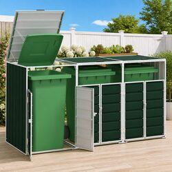 Wheelie Bin Storage Green Triple Garbage Bins Enclosure Outdoor Garden Waste