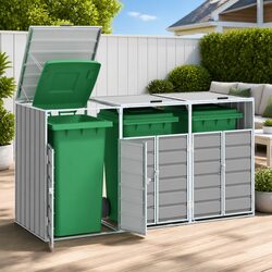 Wheelie Bin Storage Triple Bins Grey Outdoor Garden Waste Container Enclosure