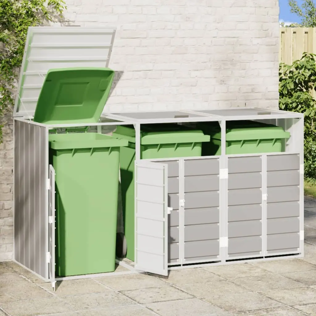 Wheelie Bin Storage Triple Bins Grey Powder-Coated Steel Outdoor Garden Waste Container Enclosure