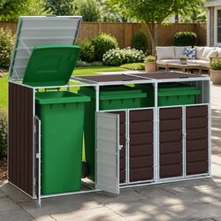Wheelie Bin Storage Triple Bins Brown 216x81x115 cm Garden Waste Container