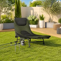 Foldable Fishing Bed Adjustable Back Mud Legs Outdoor Camping Lounger Green