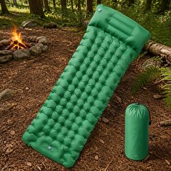 Self Inflating Camping Mattress Single Person Sleeping Pad with Pillow Green