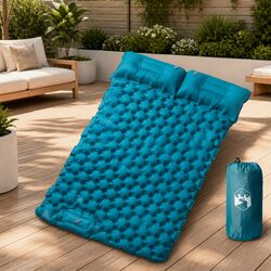Self Inflating Camping Mattress 2-Person Blue Air Bed with Pillows Portable