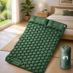 Self Inflating Camping Mattress 2-Person Air Bed with Pillows Green Sleeping Pad