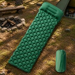 Inflating Camping Mattress with Pillow 1-Person Sleeping Pad Green Outdoor