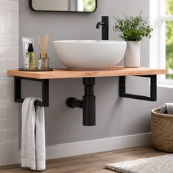 Shelf Brackets for Washbasin 2 pcs Black Rectangular Steel Wall Mount Support
