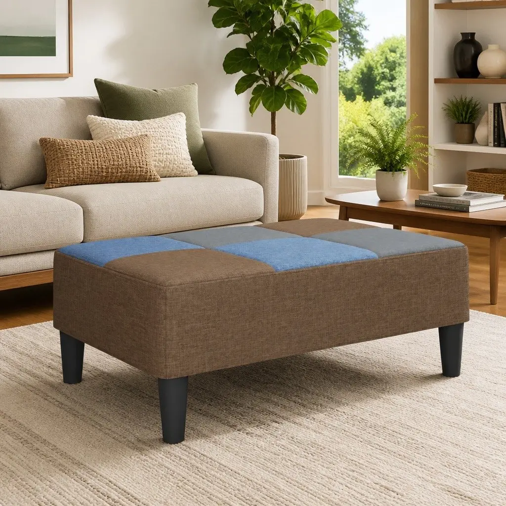 Footstool Patchwork Multicolour Fabric Ottoman Footrest Living Room Seat