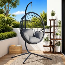 Hanging Egg Chair Stand Frame Steel Black Outdoor Porch Garden Swing Support