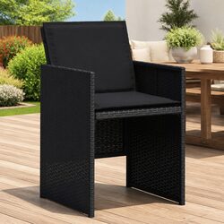 Outdoor Garden Chairs Set 4 pcs Black PE Rattan with Padded Cushions Backrest