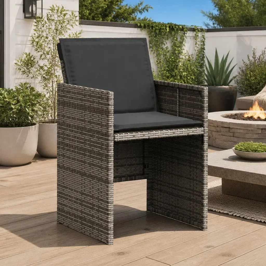 Outdoor Chairs 4pcs Garden Seating with Cushions Grey Poly Rattan Patio