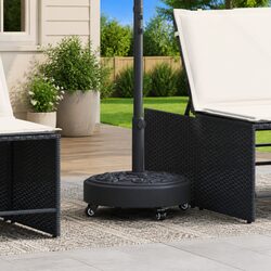 Round Parasol Base with Lockable Wheels for 38mm 48mm Poles Black Outdoor