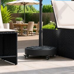 Parasol Base with Wheels Lockable Castors Round Outdoor Umbrella Stand Black