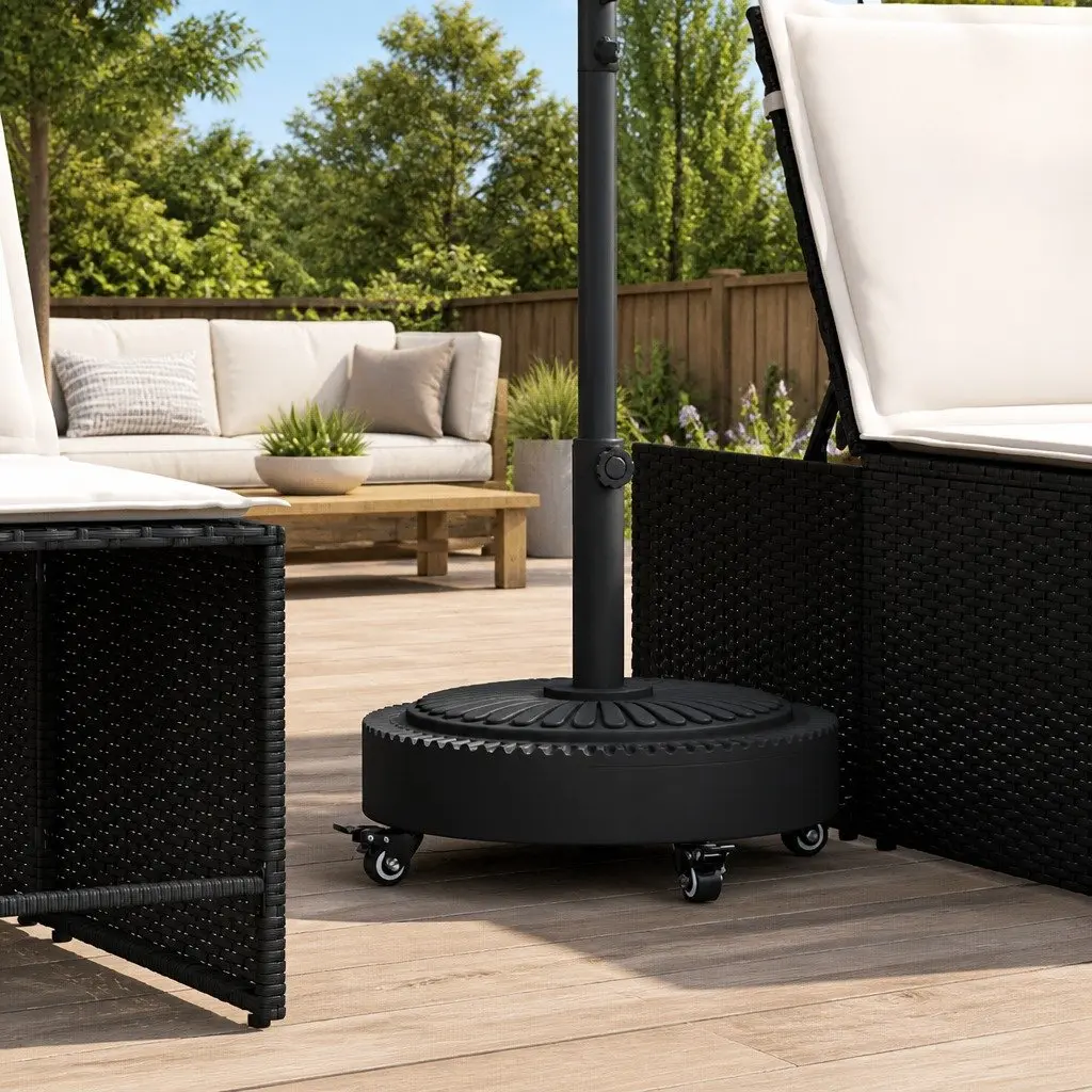 Parasol Base with Wheels Lockable Castors 27kg Outdoor Umbrella Stand Black