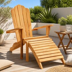 Outdoor Adirondack Chair with Footrest Garden Lounger Teak Wood Brown