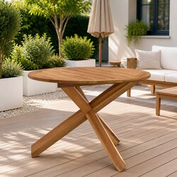 Garden Table Ø109x74cm Solid Teak Wood Slatted Design Patio Outdoor Furniture